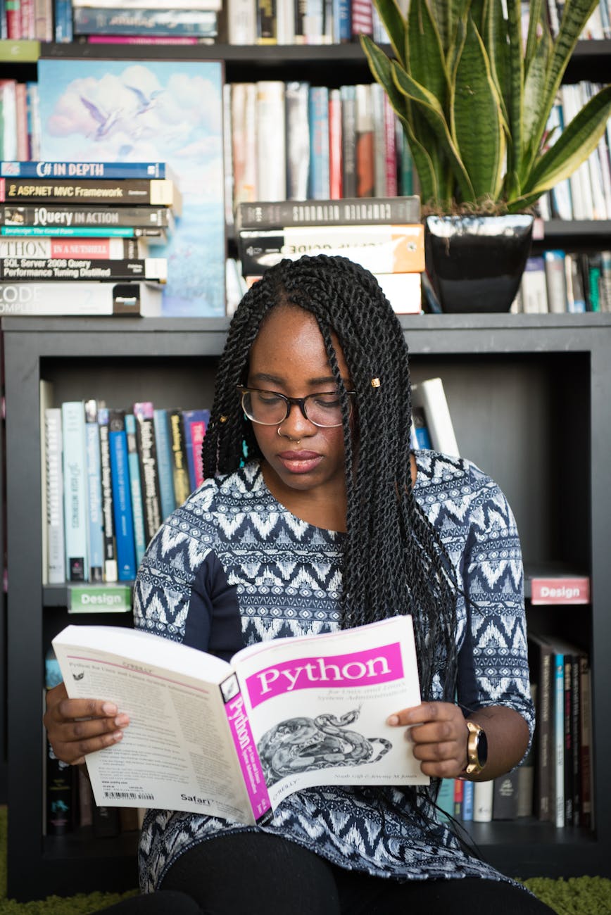 woman reading book