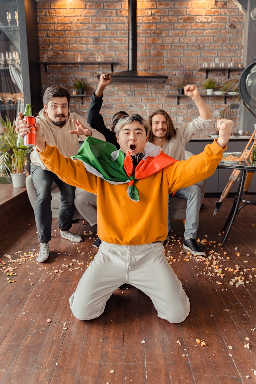excited men cheering