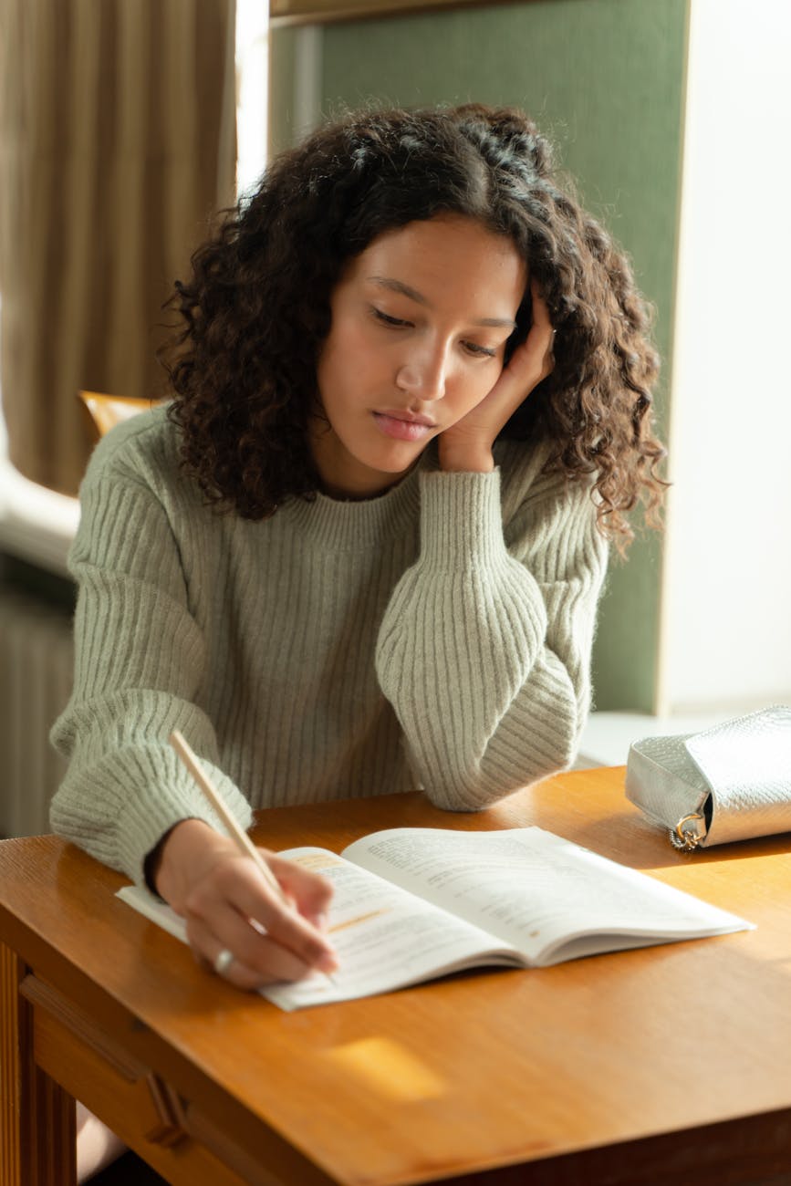 woman doing homework