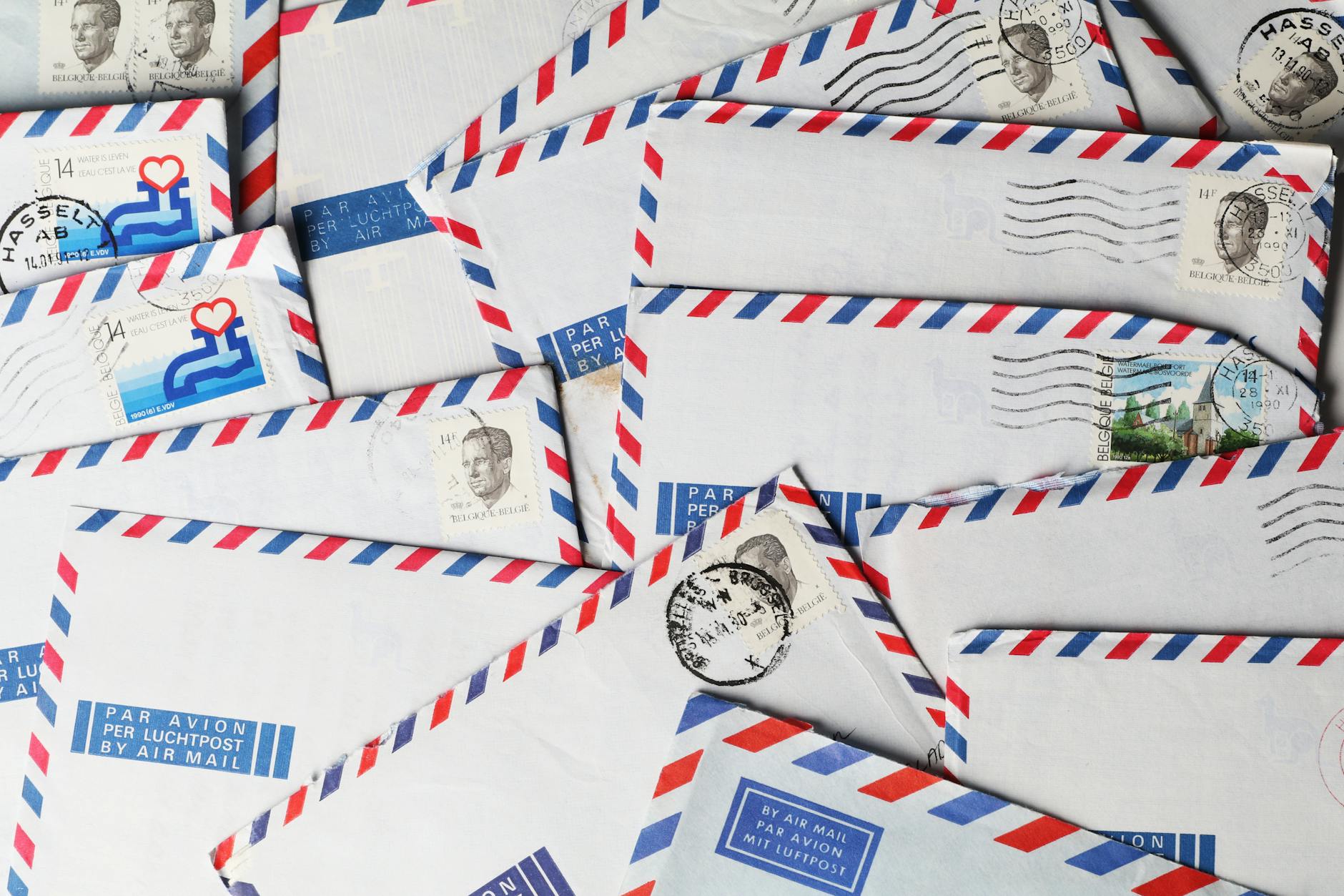 stacks of airmail envelopes