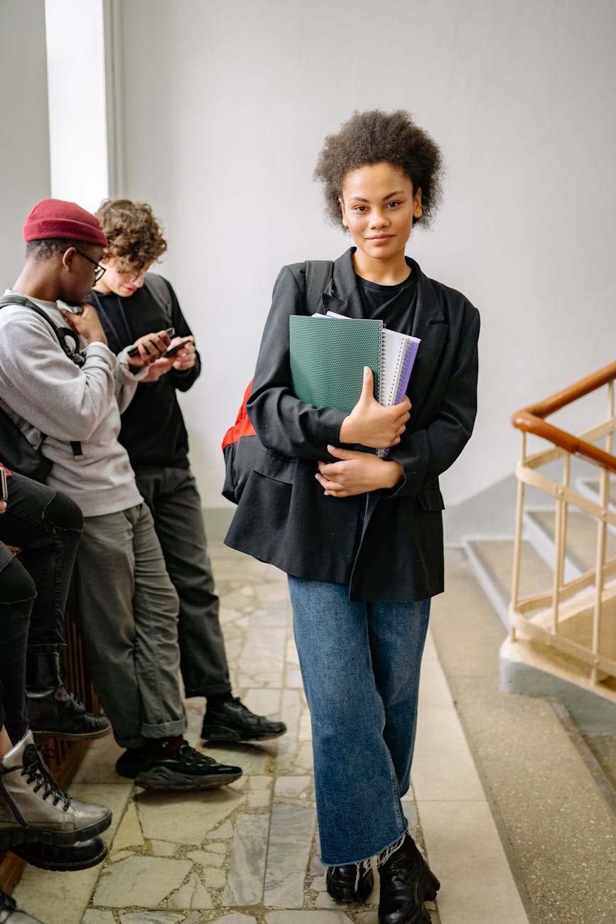 students on the staircase landing