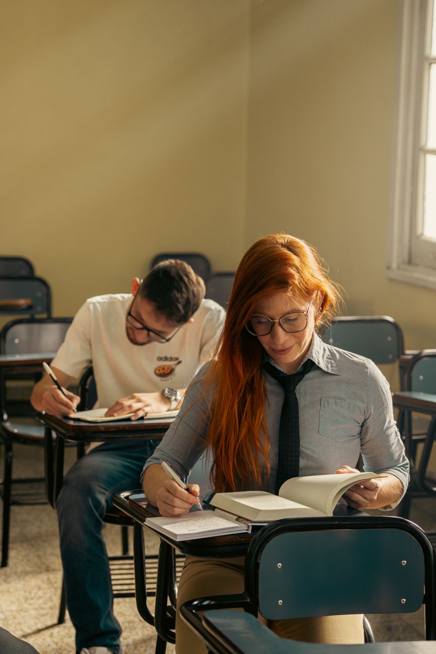 focused students studying in a classroom