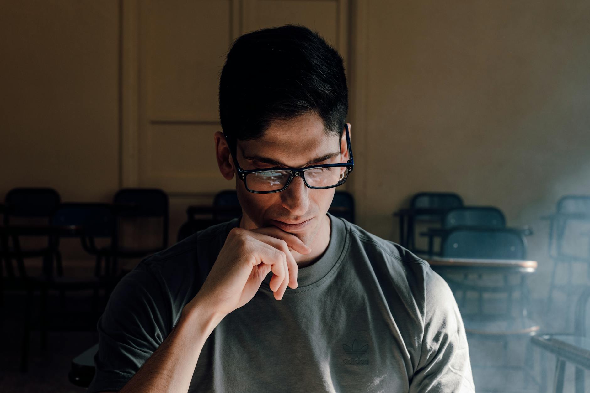 thoughtful student in classroom setting