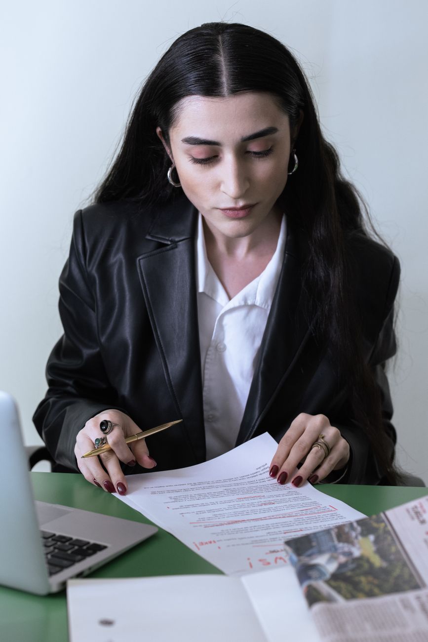 a woman editing a document