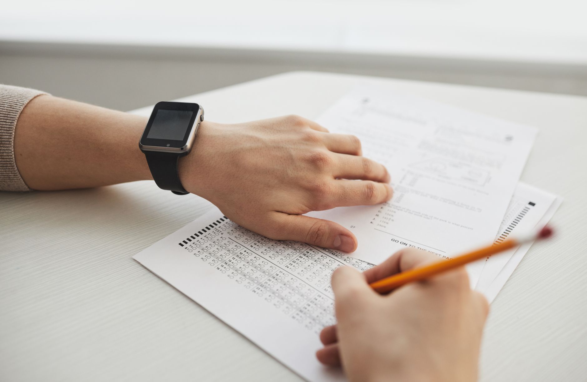 a person taking an exam