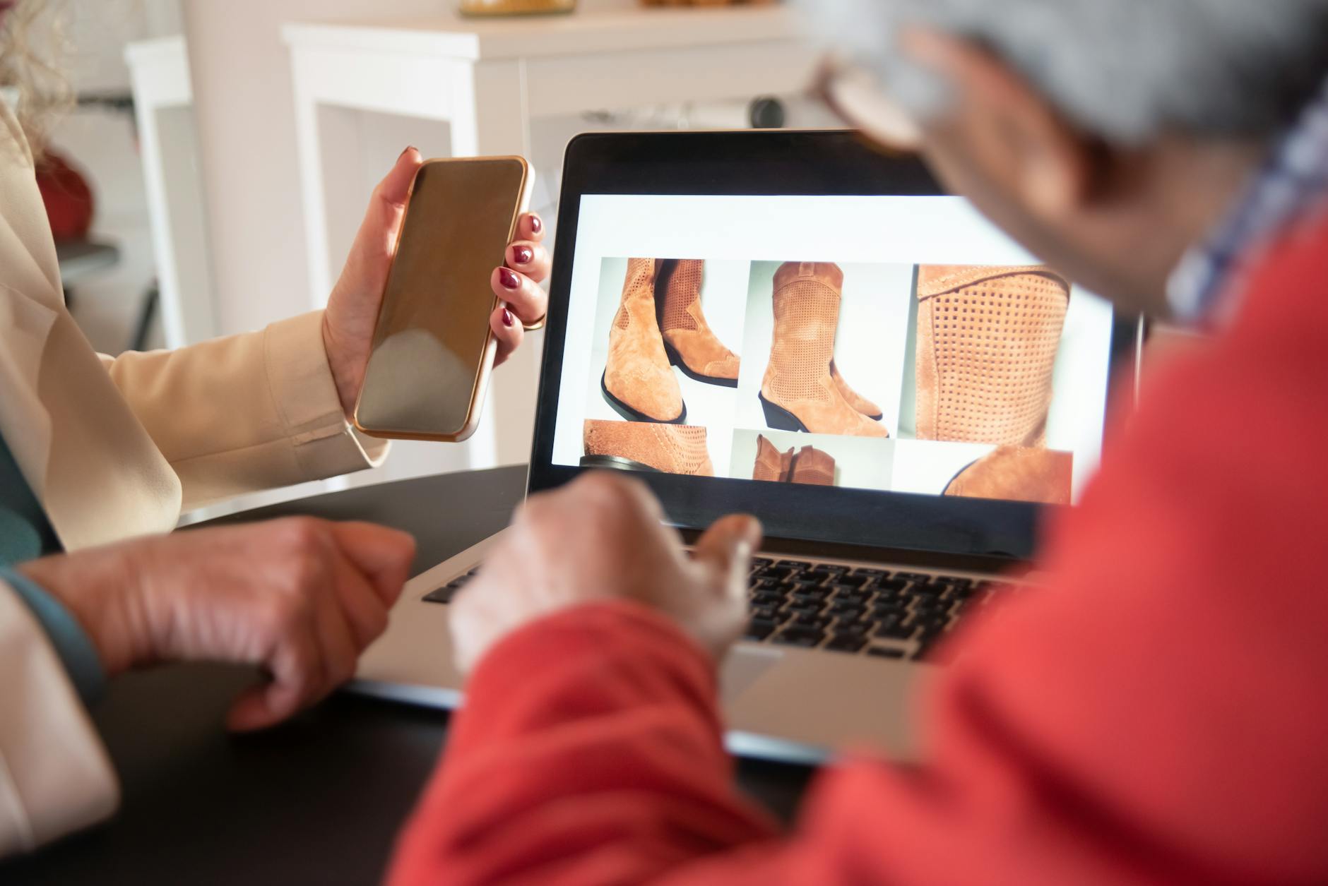 two people looking at an online store