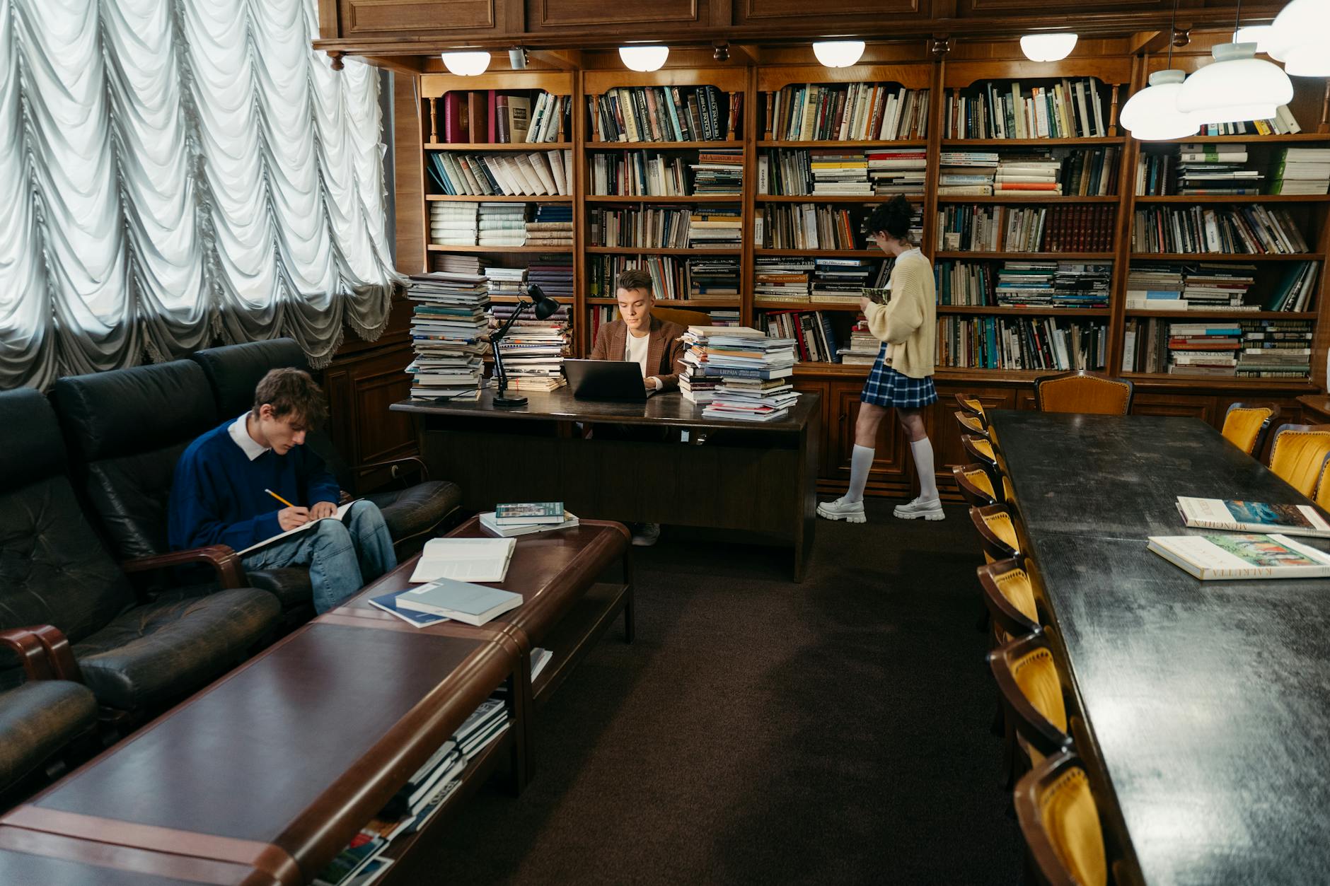 people studying in the library